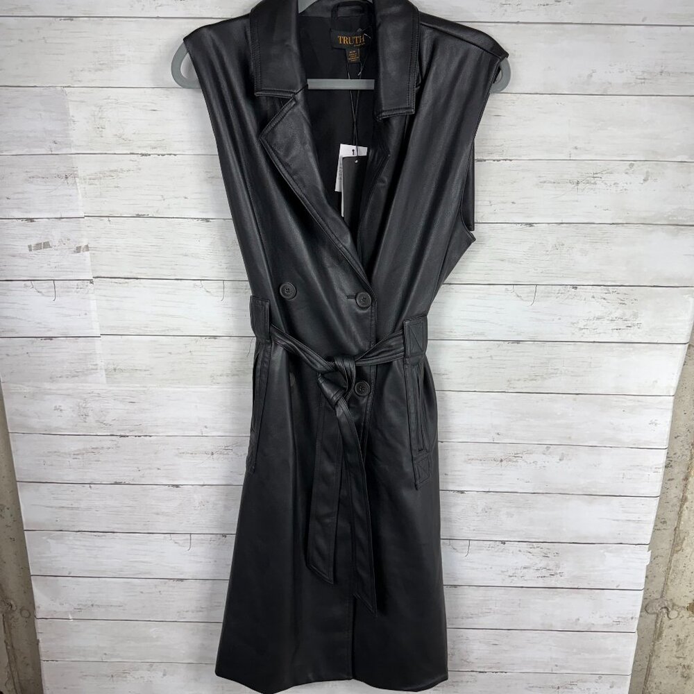 Truth by Republic Black Faux Leather Belted Mini Dress